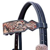 Hilason Horse Floral Hand Painted American Leather Breast Collar Headstall Dark Brown