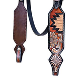 Hilason Horse Floral Hand Painted American Leather Breast Collar Headstall Dark Brown