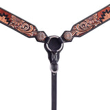 Hilason Horse Floral Hand Painted American Leather Breast Collar Headstall Dark Brown