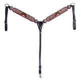 Hilason Horse Floral Hand Painted American Leather Breast Collar Headstall Dark Brown