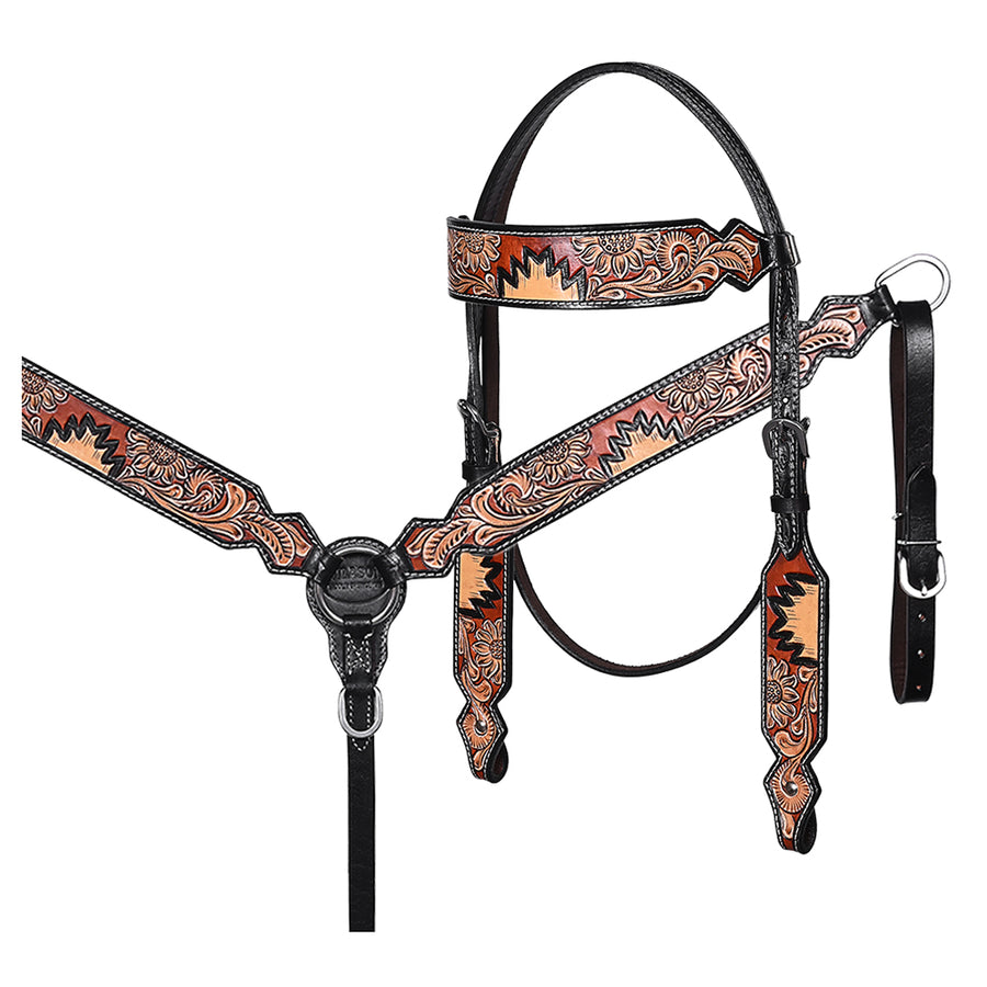 Hilason Horse Floral Hand Painted American Leather Breast Collar Headstall Dark Brown - Uhorse