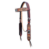 Hilason Horse Floral Hand Carved American Leather Breast Collar Headstall W/ Beaded Work Brown