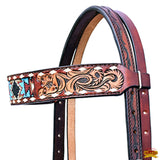 HILASON Western Horse Headstall & Breast Collar American Leather Floral Beaded