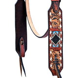 Hilason Horse Floral Hand Carved American Leather Breast Collar Headstall W/ Beaded Work Brown