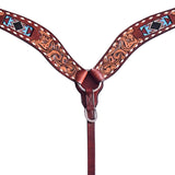 Hilason Horse Floral Hand Carved American Leather Breast Collar Headstall W/ Beaded Work Brown