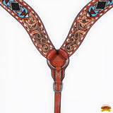 HILASON Western Horse Headstall & Breast Collar American Leather Floral Beaded