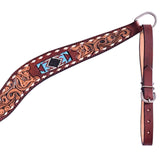 Hilason Horse Floral Hand Carved American Leather Breast Collar Headstall W/ Beaded Work Brown