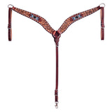 Hilason Horse Floral Hand Carved American Leather Breast Collar Headstall W/ Beaded Work Brown