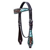 Hilason Horse Floral Hand Carved American Leather Breast Collar Headstall Dark Brown