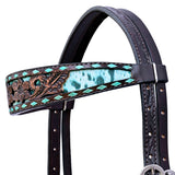 Hilason Horse Floral Hand Carved American Leather Breast Collar Headstall Dark Brown