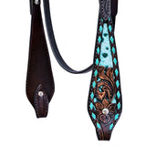 Hilason Horse Floral Hand Carved American Leather Breast Collar Headstall Dark Brown