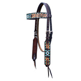 Hilason Horse Floral Hand Carved American Leather Breast Collar Headstall W/ Beaded Work Dark Brown