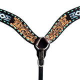 Hilason Horse Floral Hand Carved American Leather Breast Collar Headstall W/ Beaded Work Dark Brown