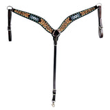 Hilason Horse Floral Hand Carved American Leather Breast Collar Headstall W/ Beaded Work Dark Brown