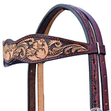 Hilason Horse Floral Hand Carved American Leather Breast Collar Headstall Brown