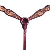 Hilason Horse Floral Hand Carved American Leather Breast Collar Headstall Brown