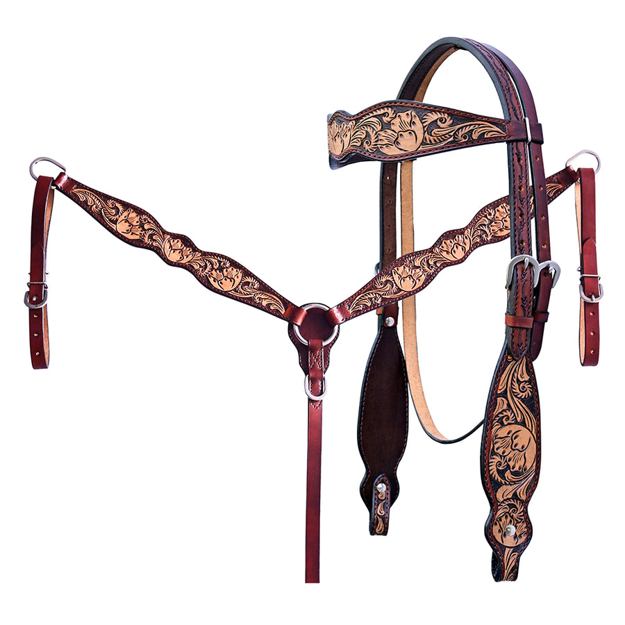 Hilason H. Floral Hand Carved American Leather Breast Collar Headstall by Hilason – Cowboy and equestrian accessories