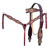 Hilason Horse Floral Hand Carved American Leather Breast Collar Headstall Brown