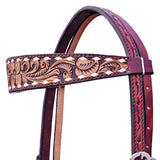 Hilason Horse Floral Hand Carved American Leather Breast Collar Headstall Brown