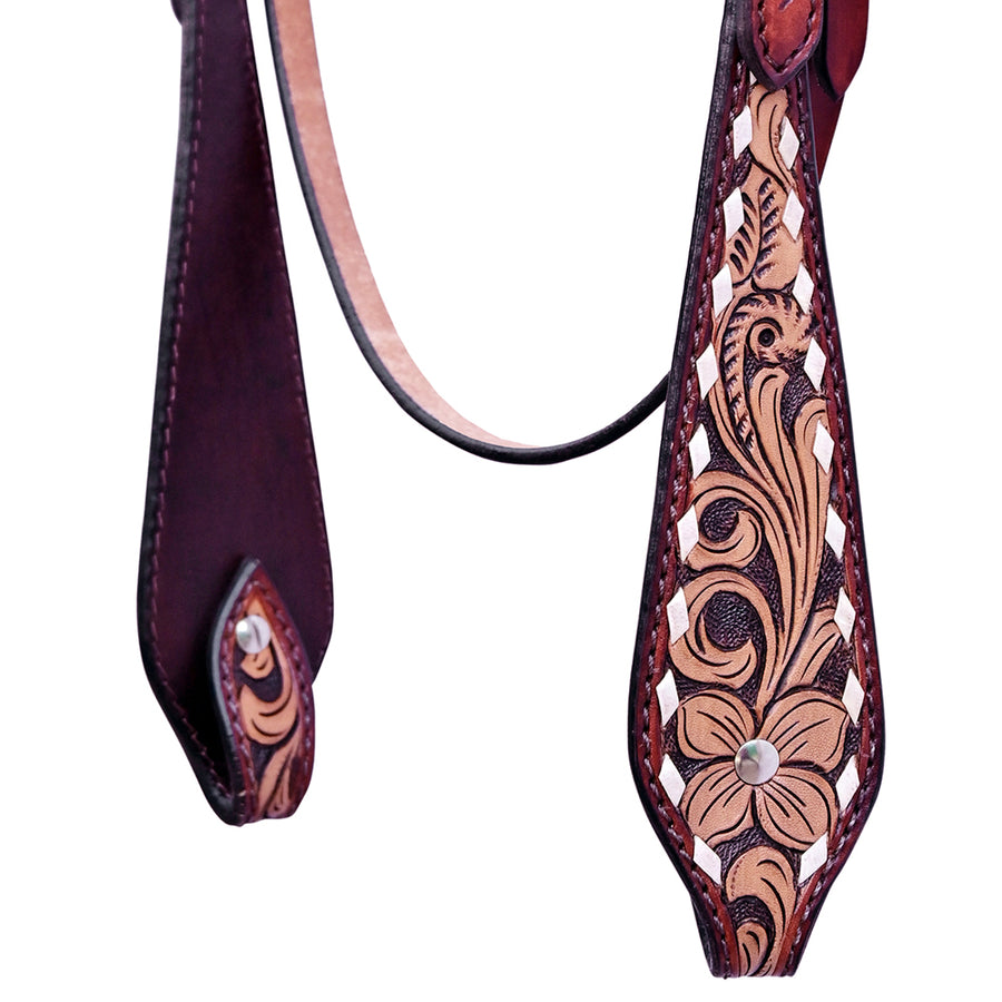 Hilason Horse Floral Hand Carved American Leather Breast Collar Headstall