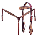 Hilason Horse Floral Hand Carved American Leather Breast Collar Headstall Brown