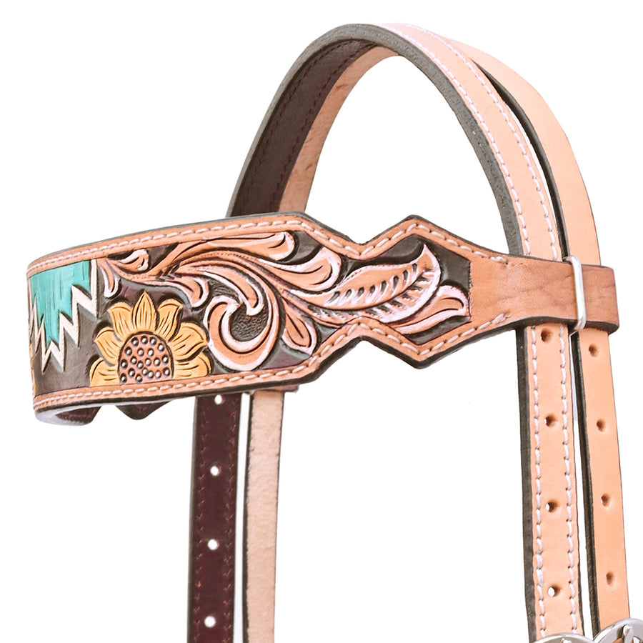 Hilason Horse Floral Hand Painted American Leather Breast Collar Headstall Tan