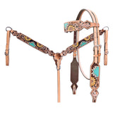 Hilason Horse Floral Hand Painted American Leather Breast Collar Headstall Tan