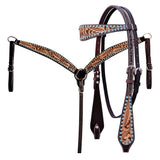 HILASON Western Horse Leaf Headstall Breast Collar Set Genuine Leather Dark Brown