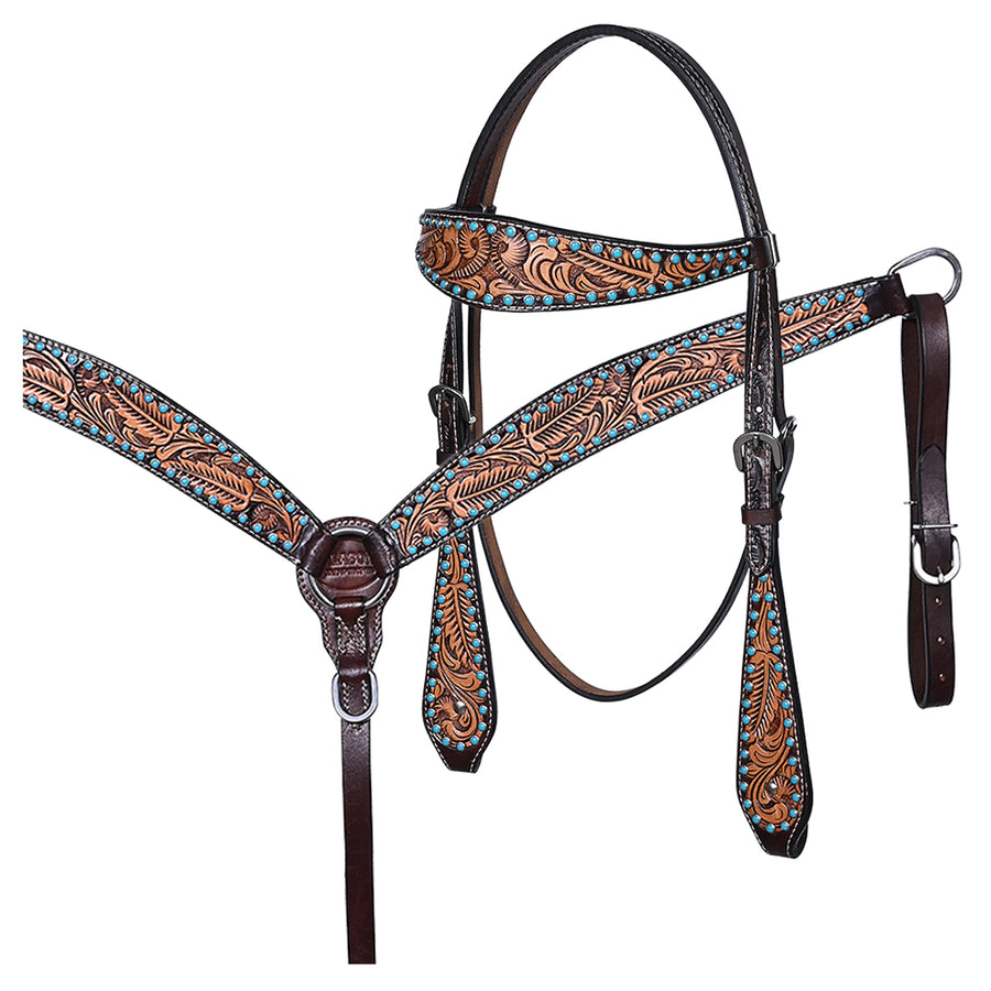 HILASON Western Horse Leaf Hand Carved Tack Set Genuine Leather Dark Brown - Uhorse
