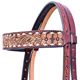 HILASON Western Horse Floral Headstall Breast Collar Set Genuine Leather Brown