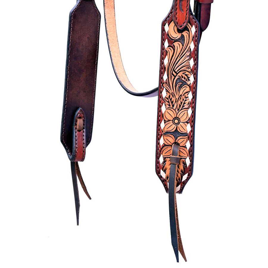 HILASON Western Horse Floral Headstall Breast Collar Set Genuine Leather Brown