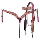 HILASON Western Horse Floral Headstall Breast Collar Set Genuine Leather Brown