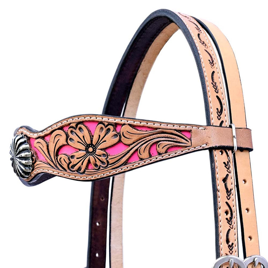 HILASON Western Horse Floral Headstall Breast Collar Set Genuine Leather Tan