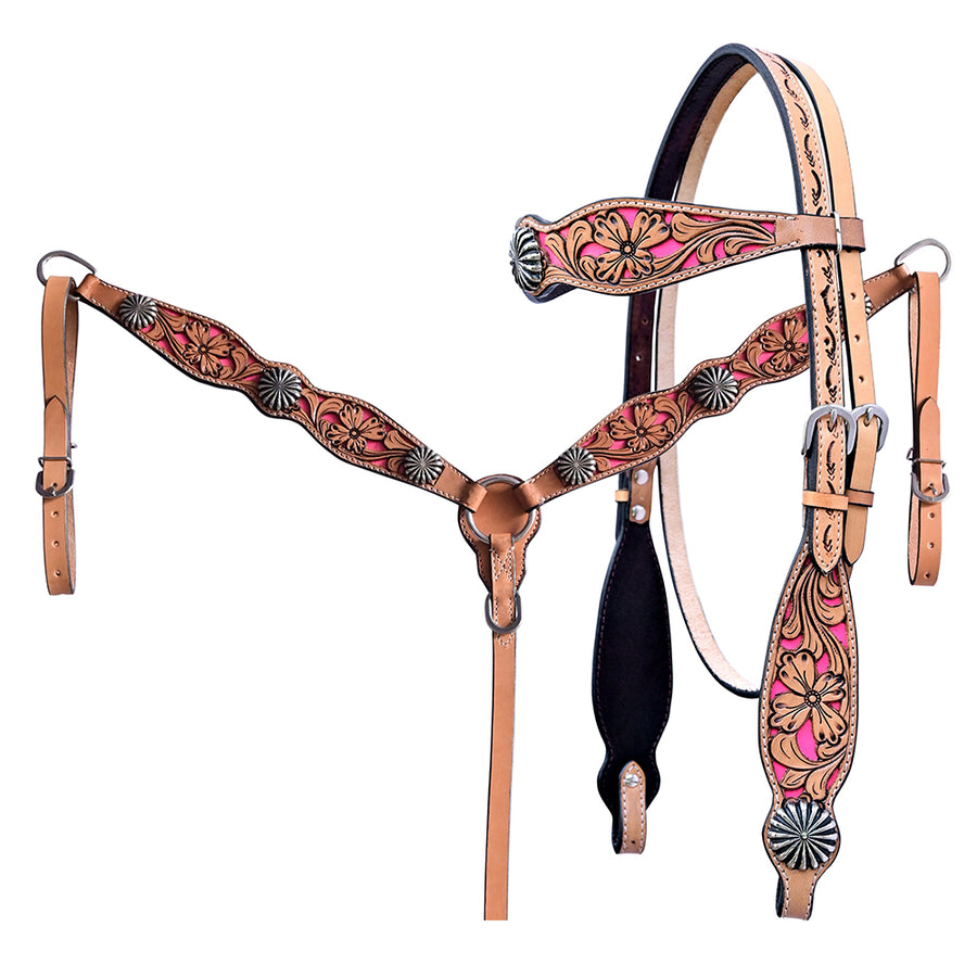 HILASON W. H. Floral Hand Carved Tk. Set Genuine Leather Tan by Hilason – Cowboy and equestrian accessories