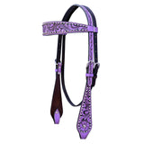 Hilason Horse Floral Hand Painted American Leather Breast Collar Headstall Purple