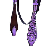 Hilason Horse Floral Hand Painted American Leather Breast Collar Headstall Purple