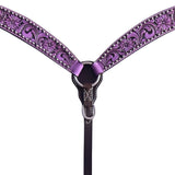 Hilason Horse Floral Hand Painted American Leather Breast Collar Headstall Purple