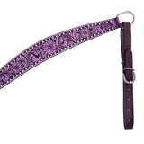 Hilason Horse Floral Hand Painted American Leather Breast Collar Headstall Purple