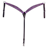 Hilason Horse Floral Hand Painted American Leather Breast Collar Headstall Purple