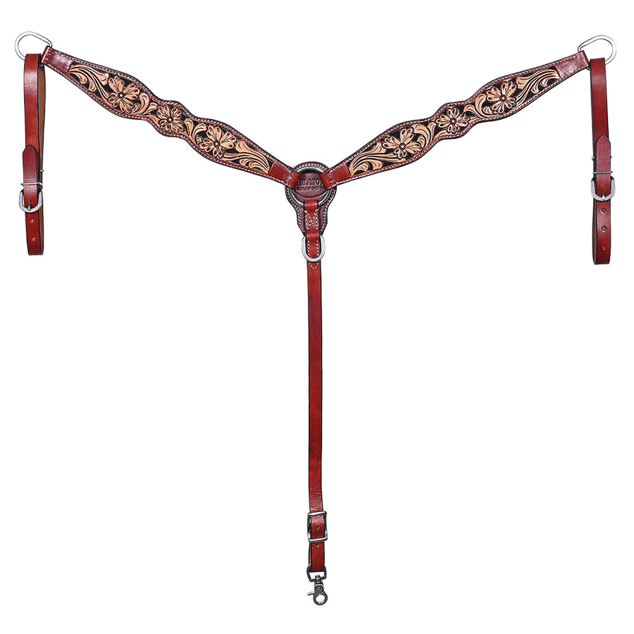 HILASON Western Horse Floral Headstall Breast Collar Set Genuine Leather Brown