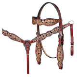 HILASON Western Horse Floral Hand Carved Tack Set Genuine Leather Brown