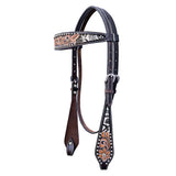 Hilason Horse Floral Hand Painted American Leather Breast Collar Headstall Dark Brown