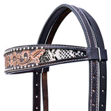 Hilason Horse Floral Hand Painted American Leather Breast Collar Headstall Dark Brown