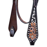 Hilason Horse Floral Hand Painted American Leather Breast Collar Headstall Dark Brown