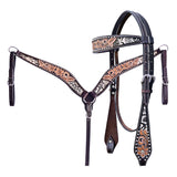 Hilason Horse Floral Hand Painted American Leather Breast Collar Headstall Dark Brown