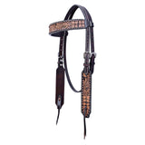 Hilason Horse Floral Hand Carved American Leather Breast Collar Headstall Dark Brown