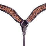 Hilason Horse Floral Hand Carved American Leather Breast Collar Headstall Dark Brown