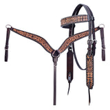 Hilason Horse Floral Hand Carved American Leather Breast Collar Headstall Dark Brown