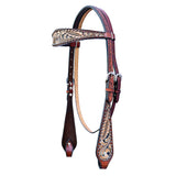 Hilason Horse Floral Hand Carved American Leather Breast Collar Headstall Brown