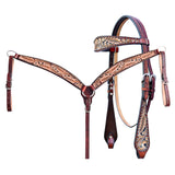 Hilason Horse Floral Hand Carved American Leather Breast Collar Headstall Brown